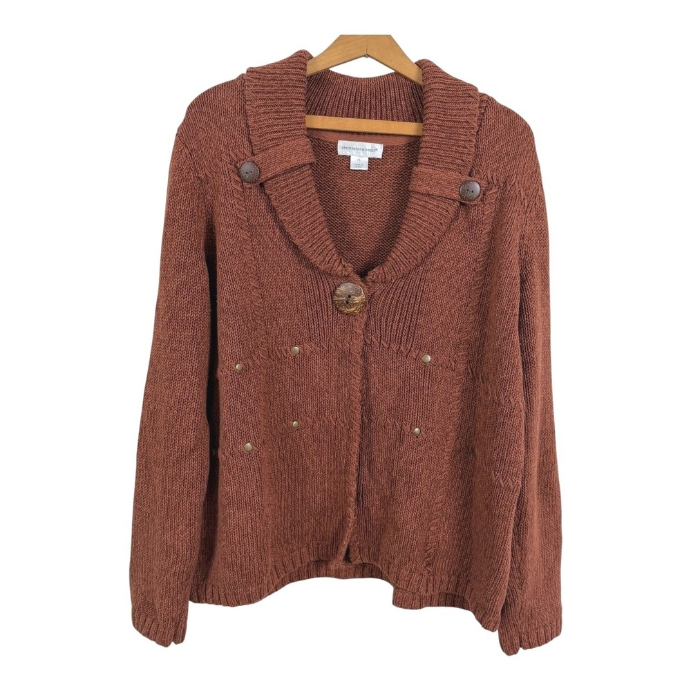 Christopher & Banks Women Cardigan Sweater Size XL Brown Boho Fall Autumn Cozy